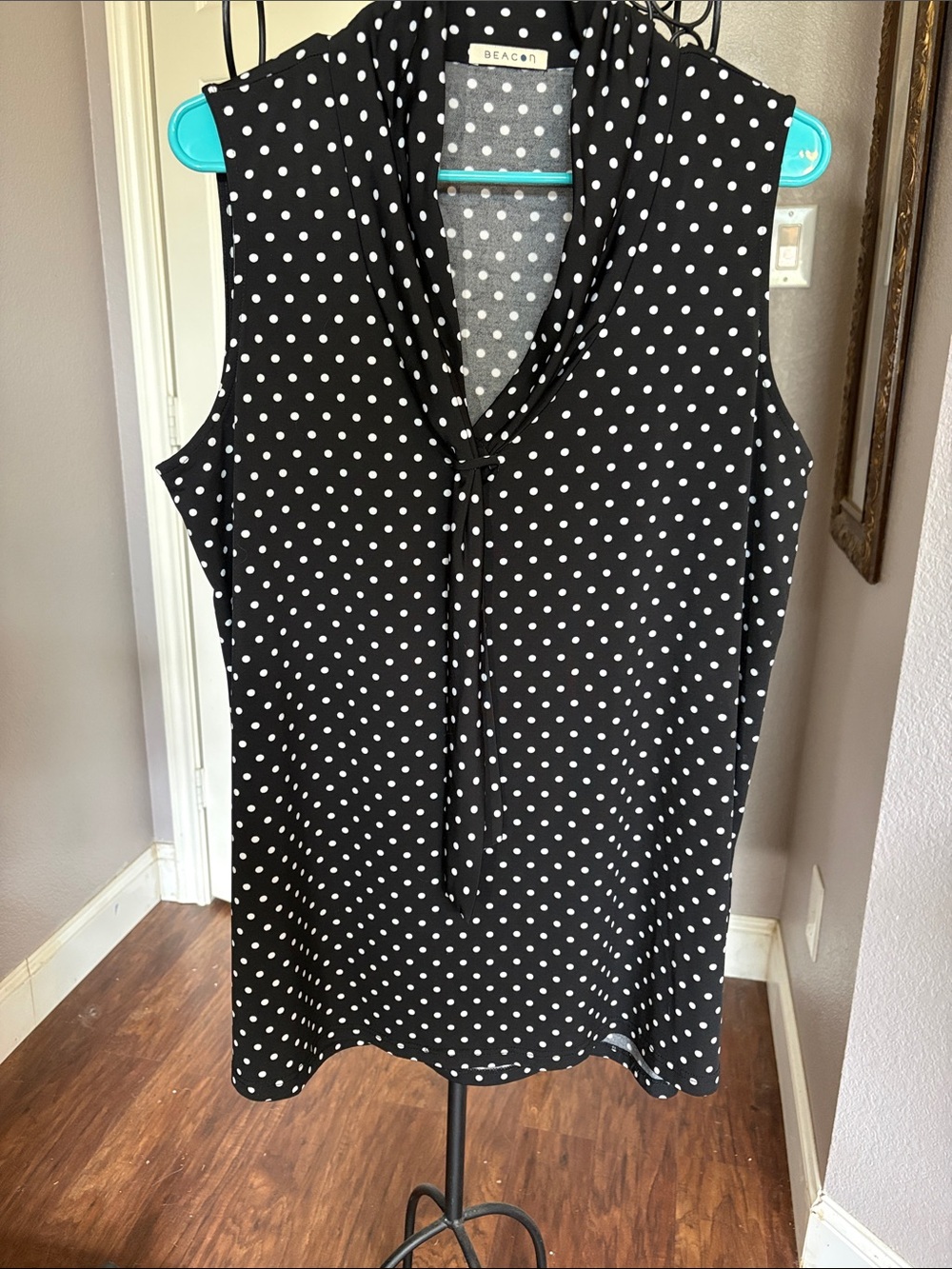Beacon Black and White Polka Dot Tie-Neck Sleeveless Camisole